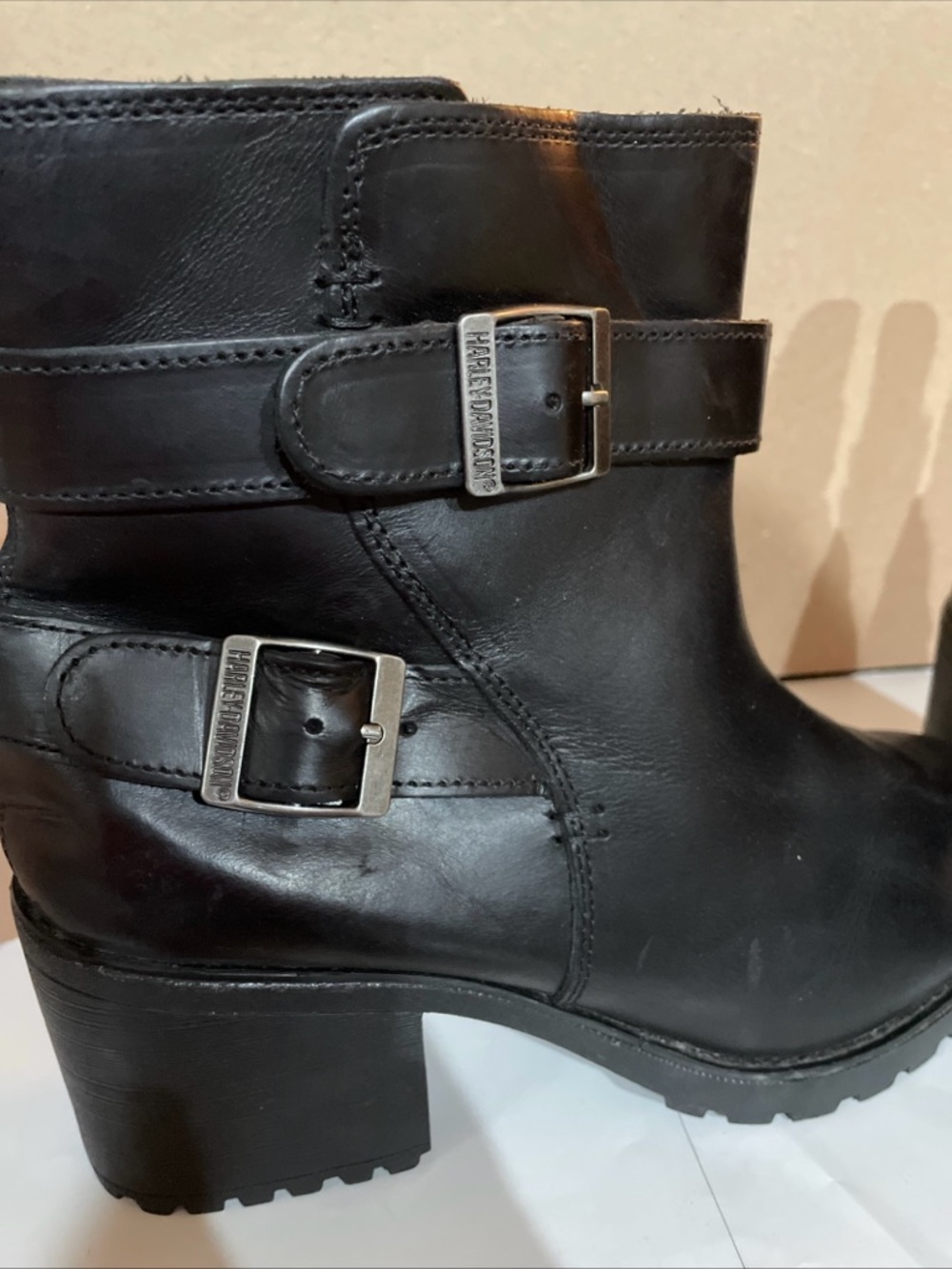 Harley-Davidson Women’s Leather Moto Boots Size 8.5New, Black Ankle Boot Buckles